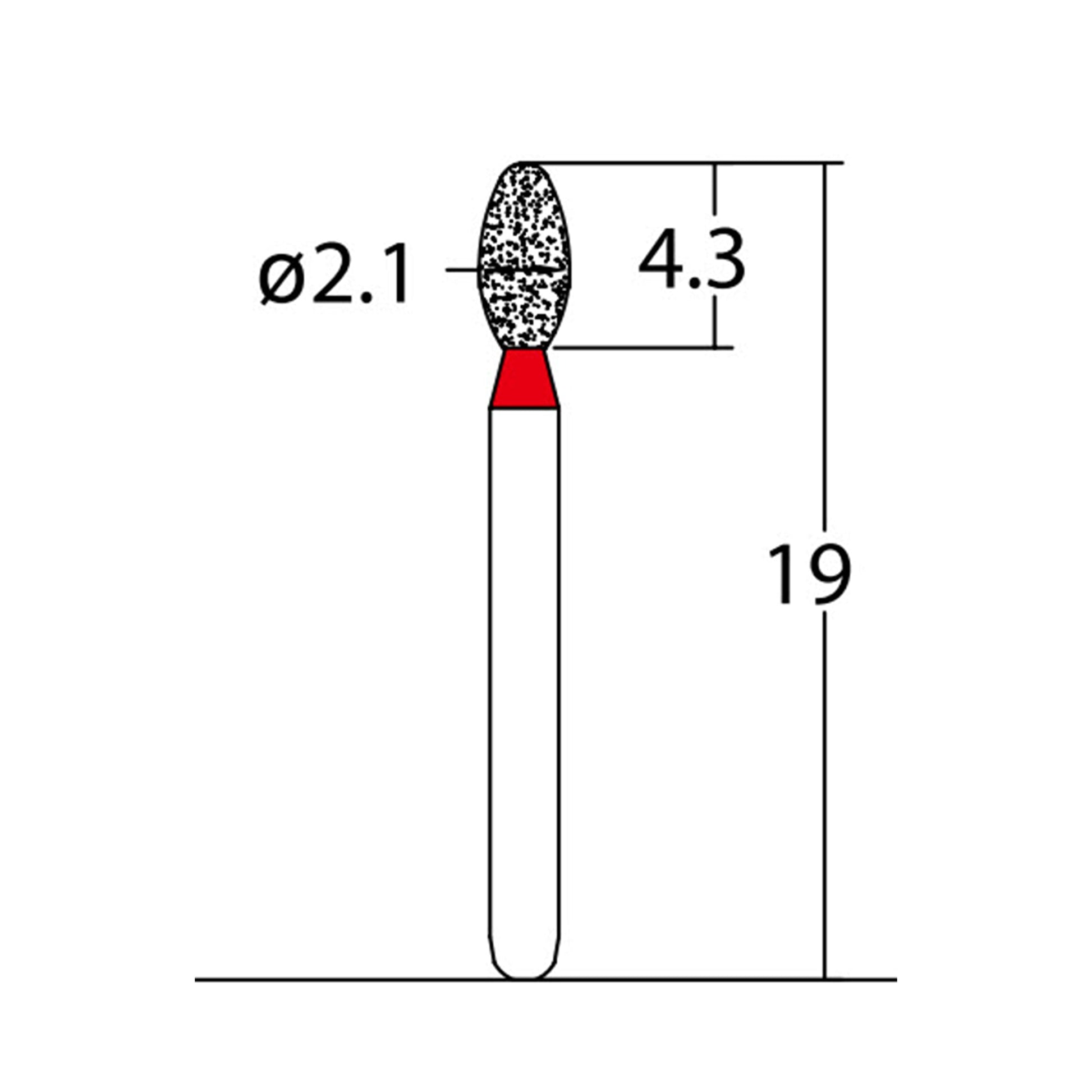 Egg 2.1 mm Dia. Fine Grit Diamond Bur 5 per pack. 277.21F1 - Osung USA