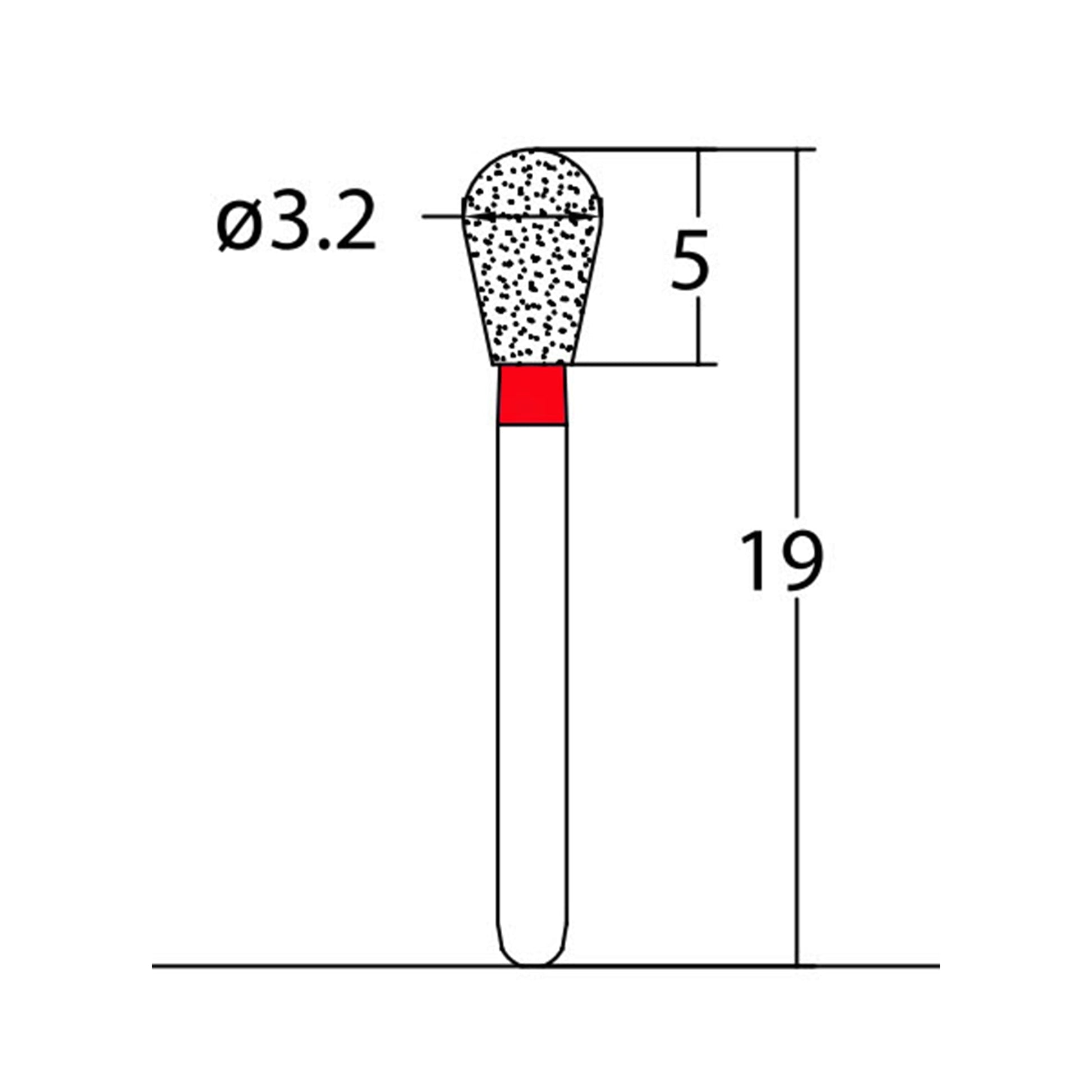 Pear 3.2 mm Dia. Fine Grit Diamond Bur 5 per pack. 237.32F1 - Osung USA