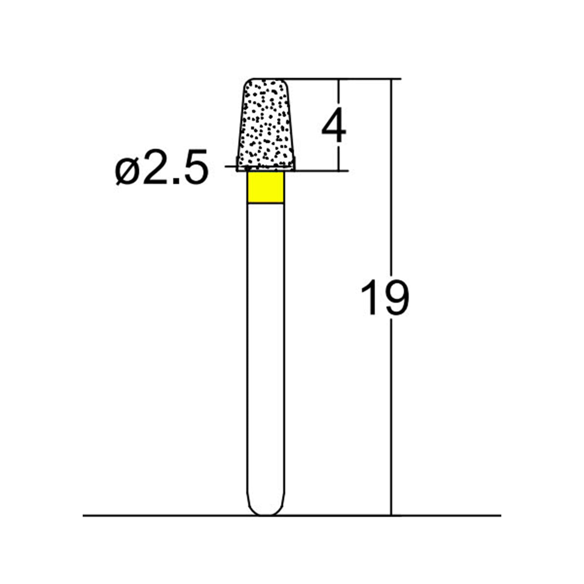 Conical, Round Edge 2.5 mm Dia. Extra Fine Grit Diamond Bur 5 per pack. 584.25EF1 - Osung USA