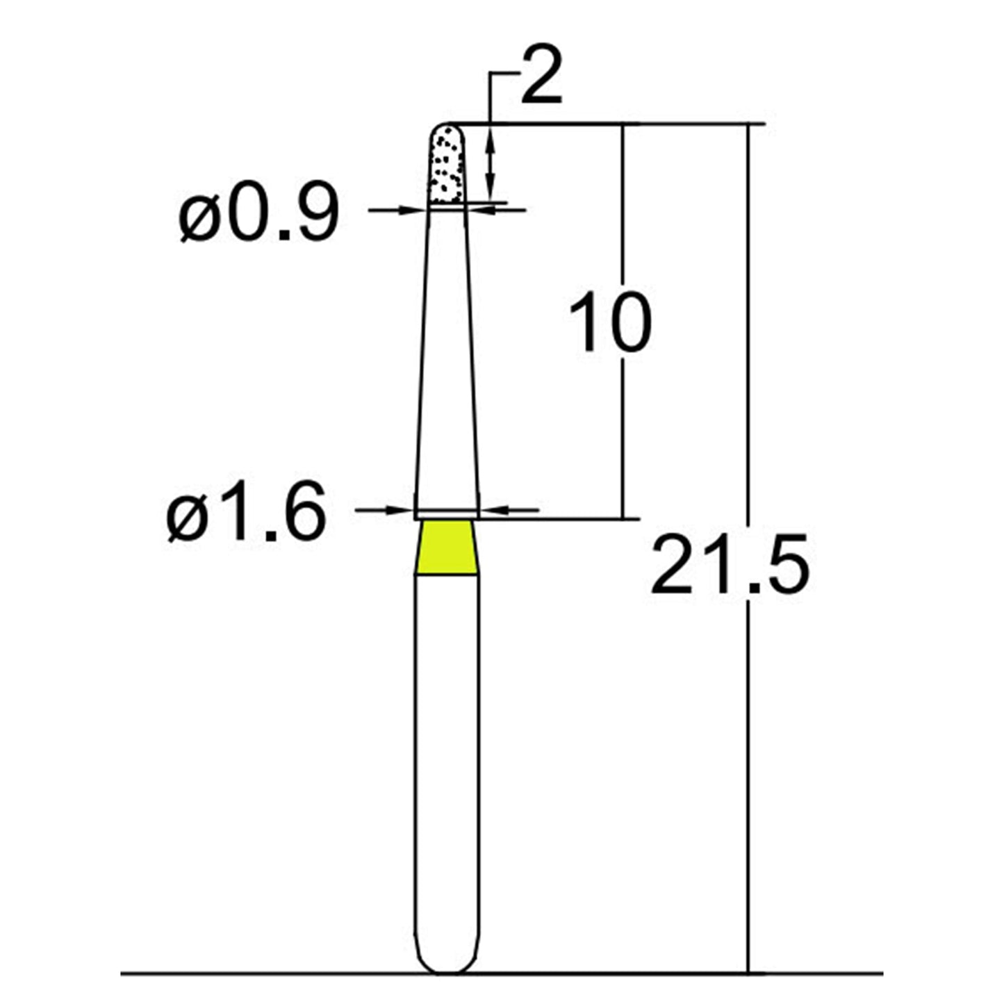 Torpedo, Long Neck 0.9 mm Dia. Extra Fine Grit Diamond Bur 5 per pack. 534.9EF1 - Osung USA