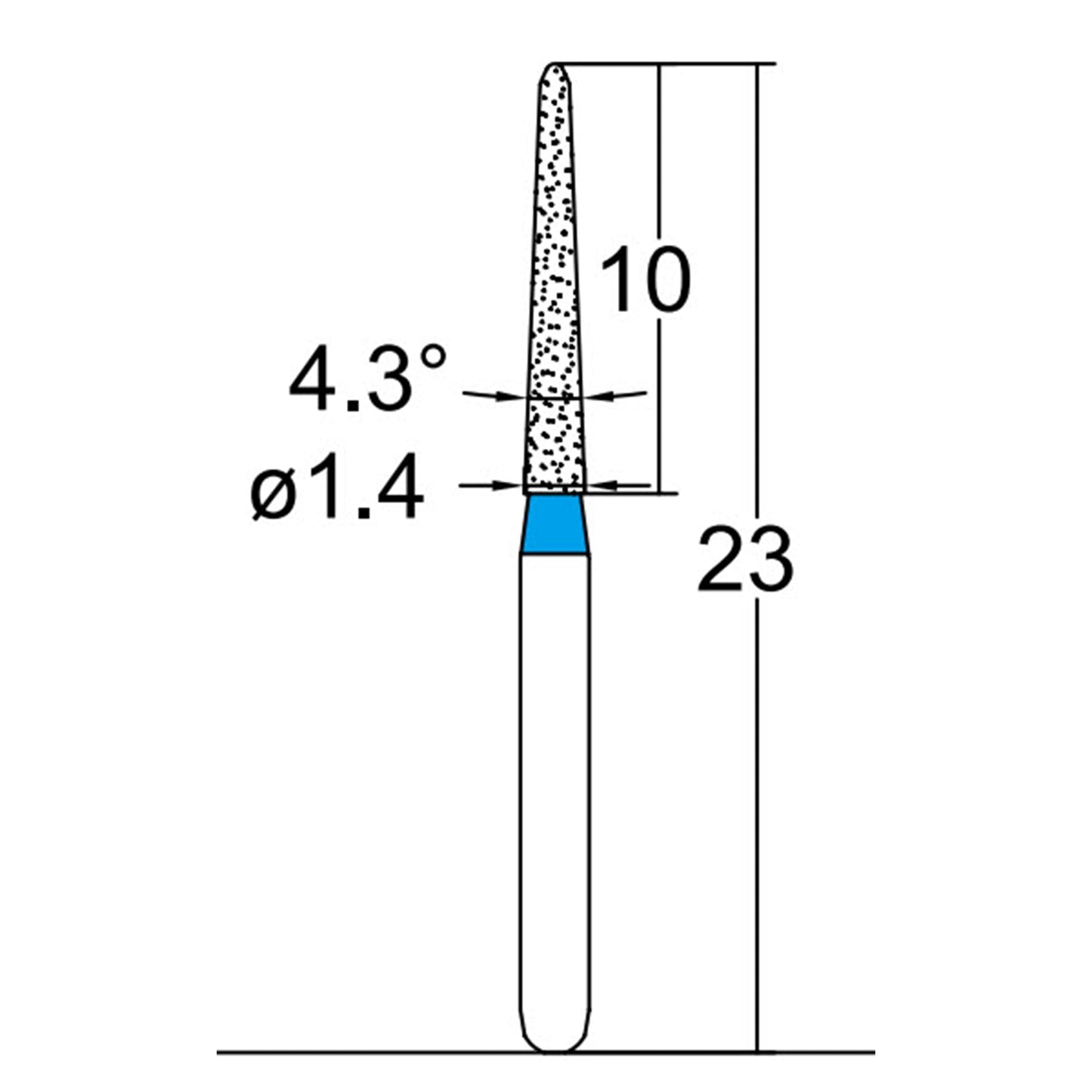 Torpedo, Conical 1.4 mm Dia. Medium Grit Diamond Bur 5 per pack. 294.14M4 - Osung USA