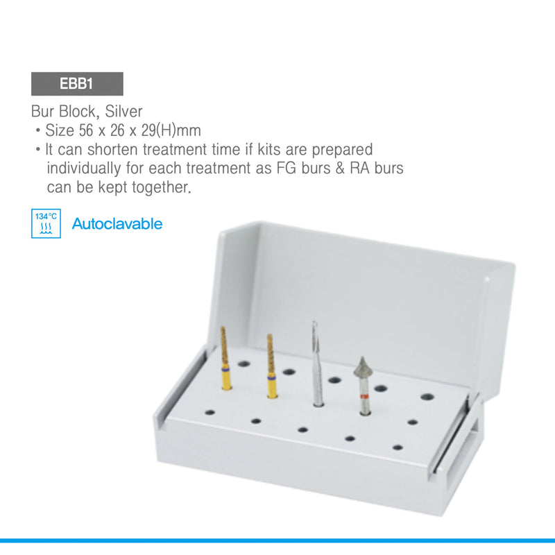 Dental Bur Holder Block, Silver, EBB1