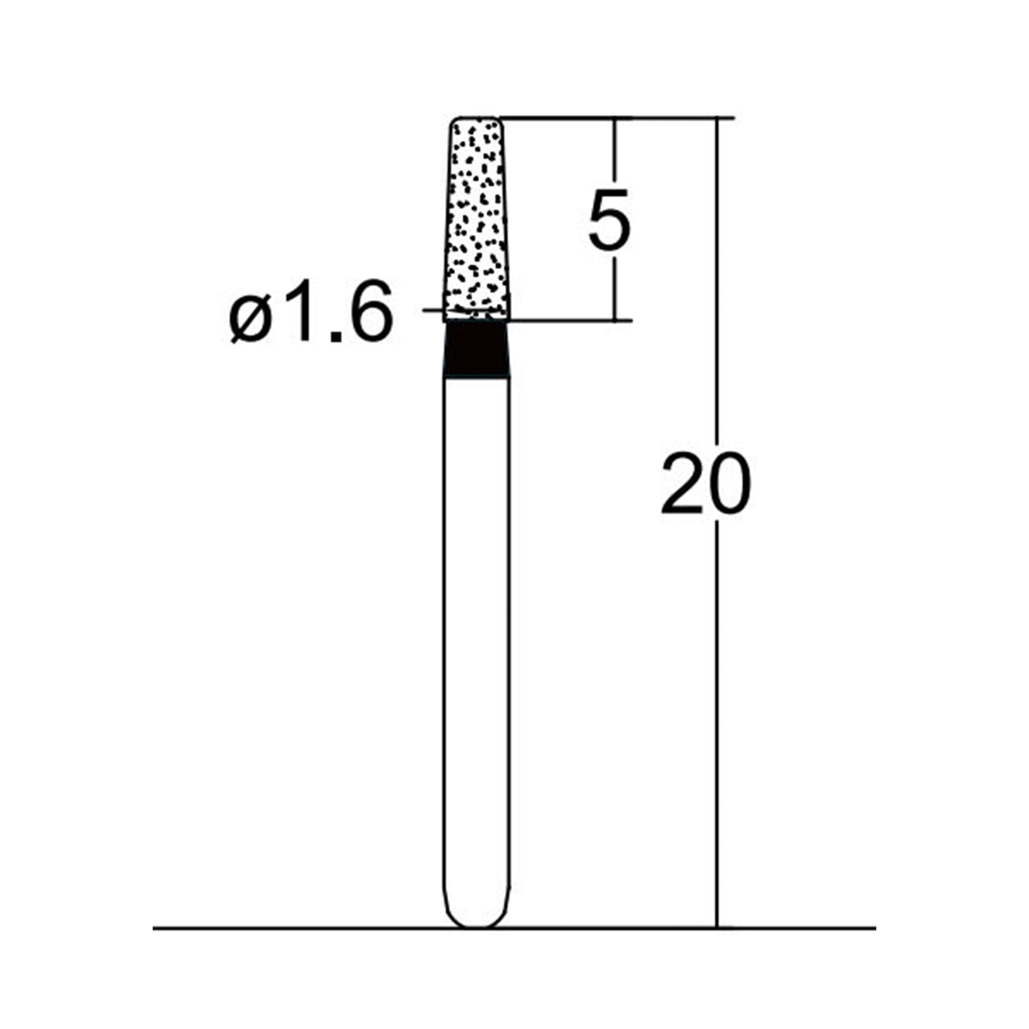 Conical, Round Edge 1.6 mm Dia. Extra Coarse Grit Diamond Bur 5 per pack. 584.16EC2 - Osung USA