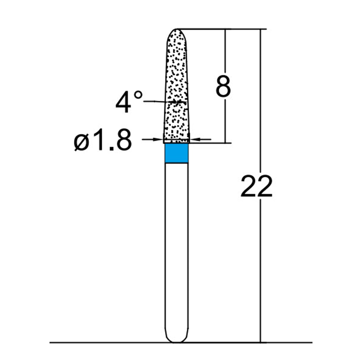 Torpedo, Conical 1.8 mm Dia. Medium Grit Diamond Bur 5 per pack. 294.18M3 - Osung USA