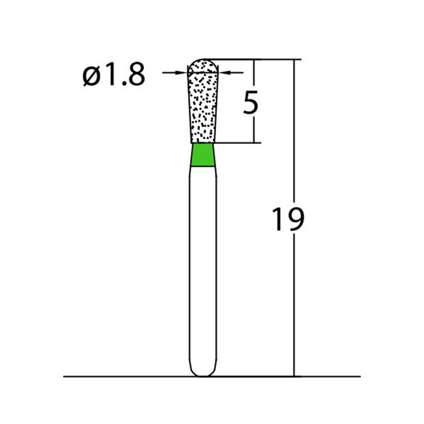 Pear 1.8 mm Dia. Coarse Grit Diamond Bur 5 per pack. 237.18C2 - Osung USA