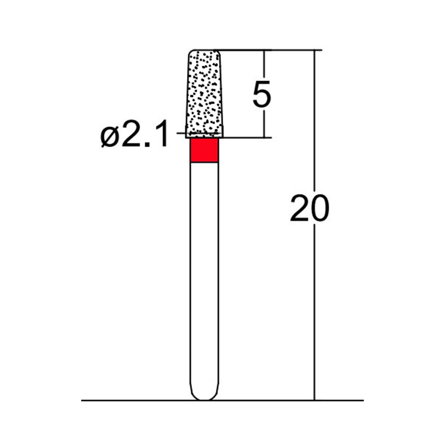 Conical, Round Edge, 2.1 mm Dia. Fine Grit Diamond Bur 5 per pack. 584.21F2 - Osung USA