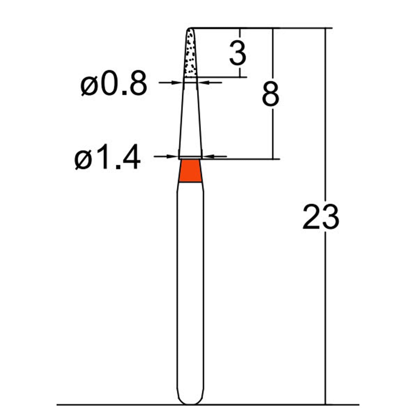 Needle Shaped, Short, Long Neck 0.8 mm Dia. Fine Grit Diamond Bur 5 per pack. 539.8F1 - Osung USA