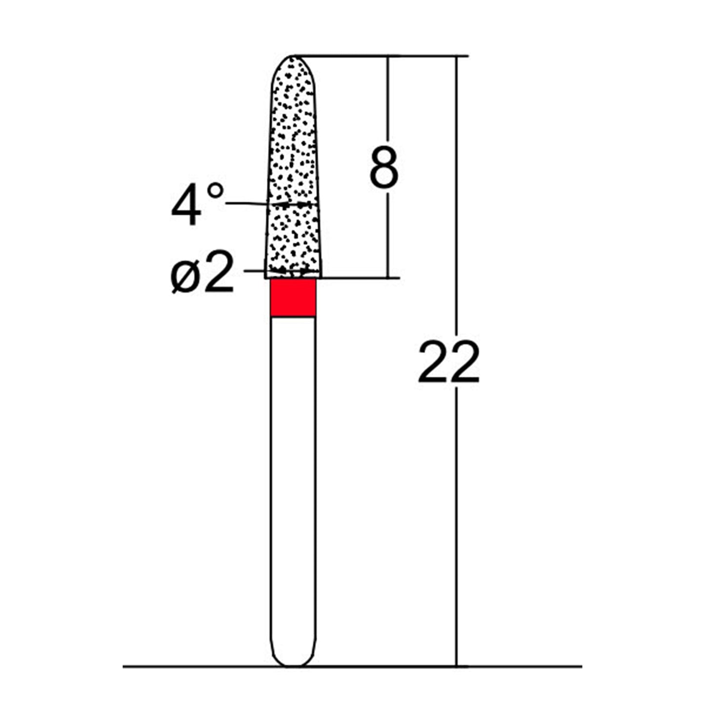 Torpedo, Conical 2 mm Dia. Fine Grit Diamond Bur 5 per pack. 294.20F1 - Osung USA