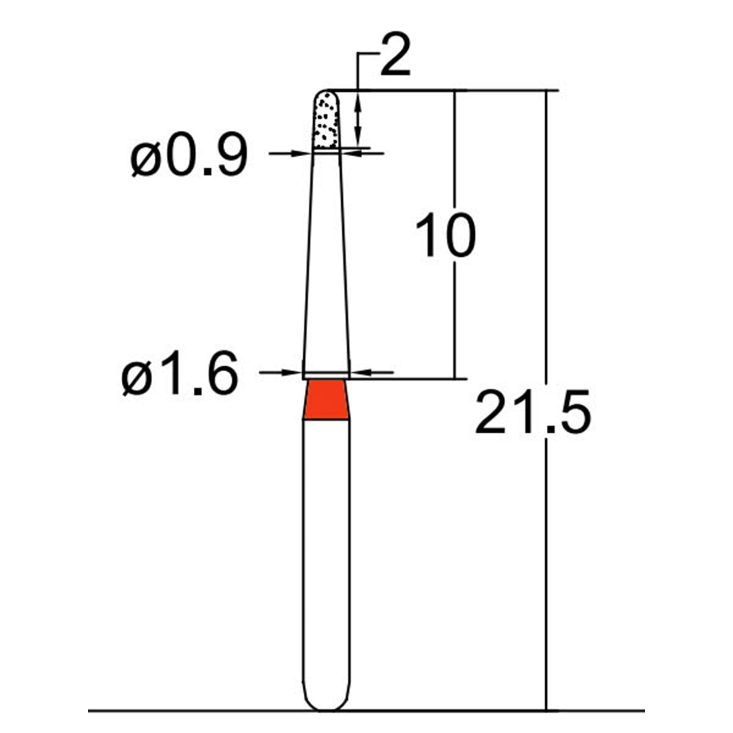 Torpedo, Long Neck 0.9 mm Dia. Fine Grit Diamond Bur 5 per pack. 534.9F1 - Osung USA