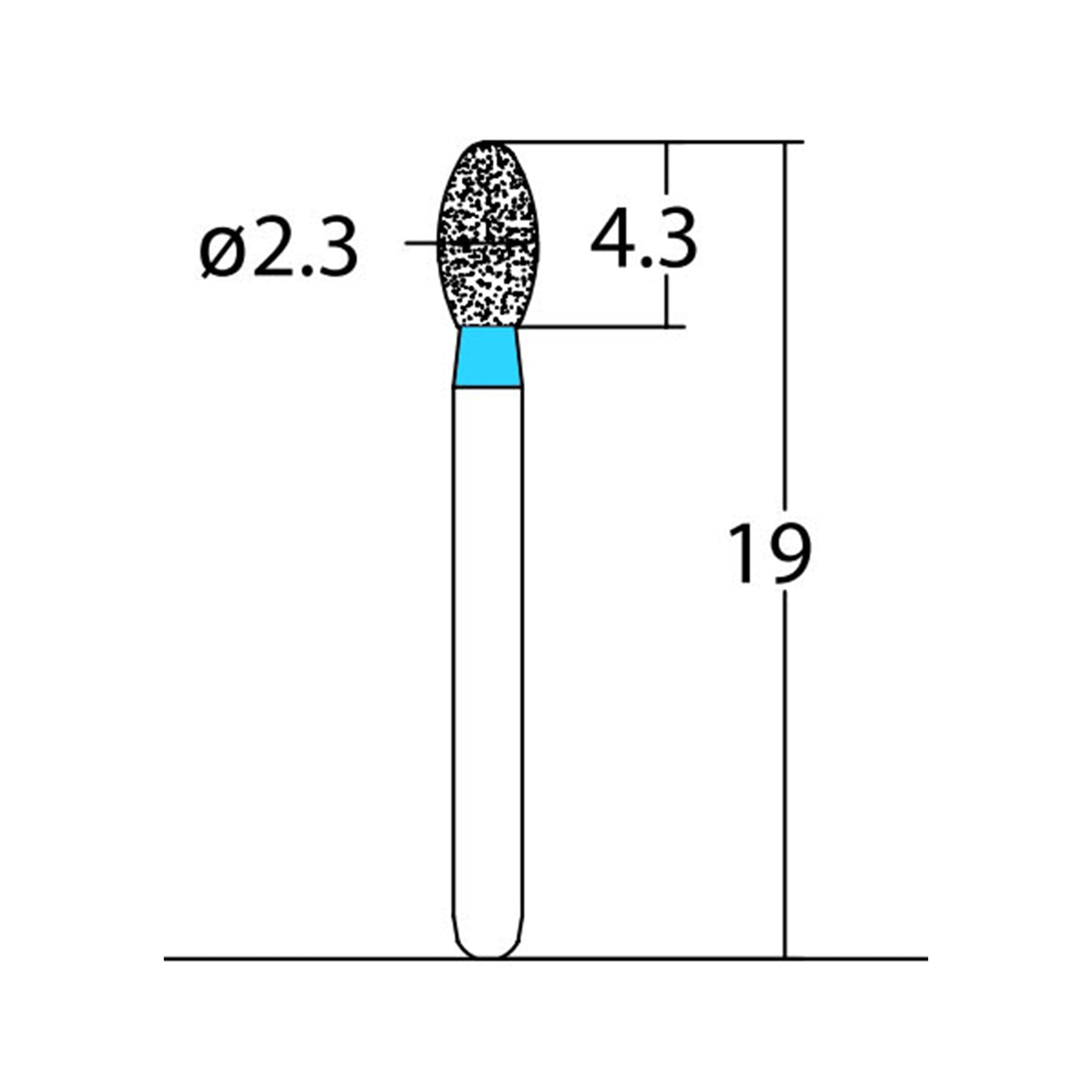 Egg 2.3 mm Dia. Medium Grit Diamond Bur 5 per pack. 277.23M1 - Osung USA