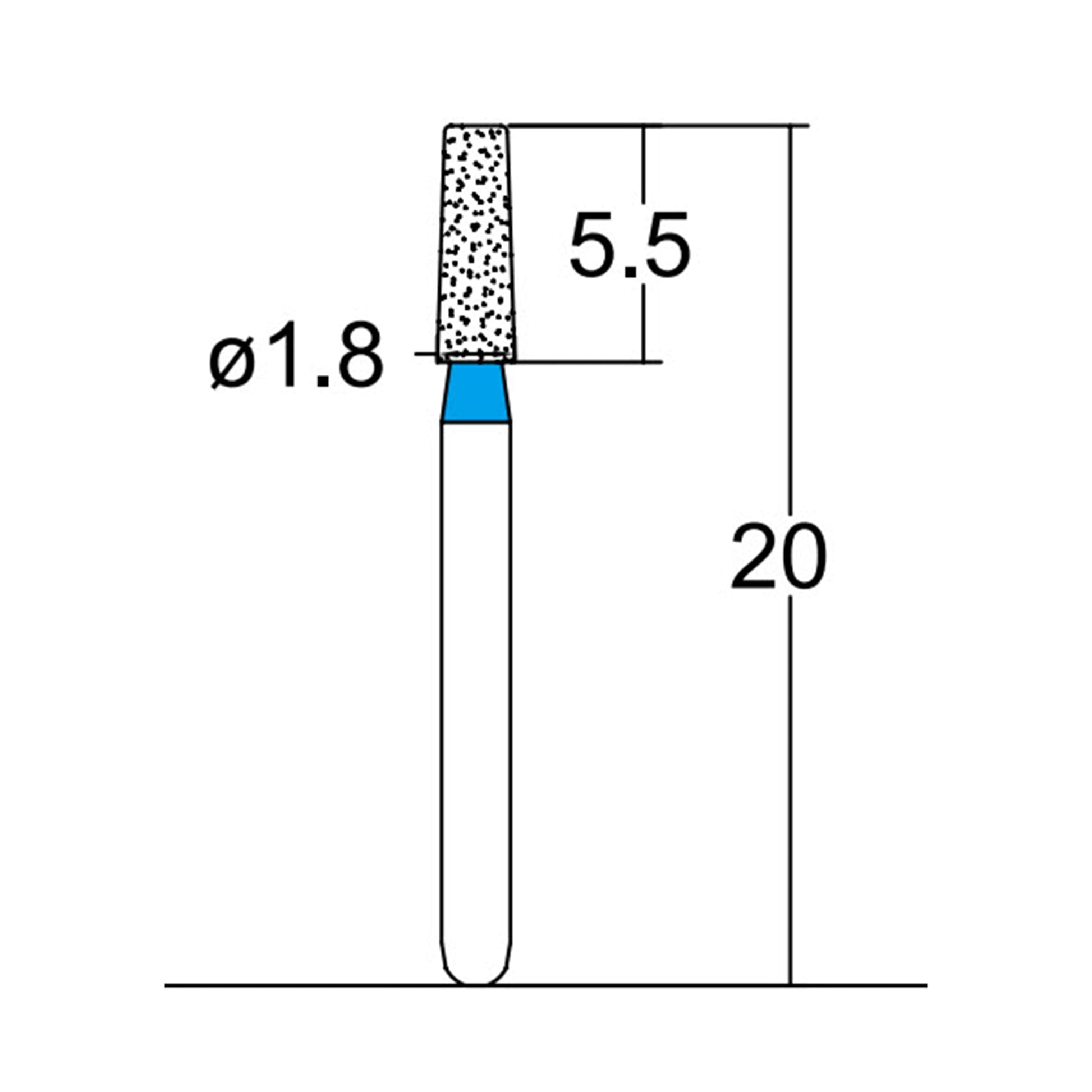 Conical, Round Edge 1.8 mm Dia. Medium Grit Diamond Bur 5 per pack. 584.18M3 - Osung USA