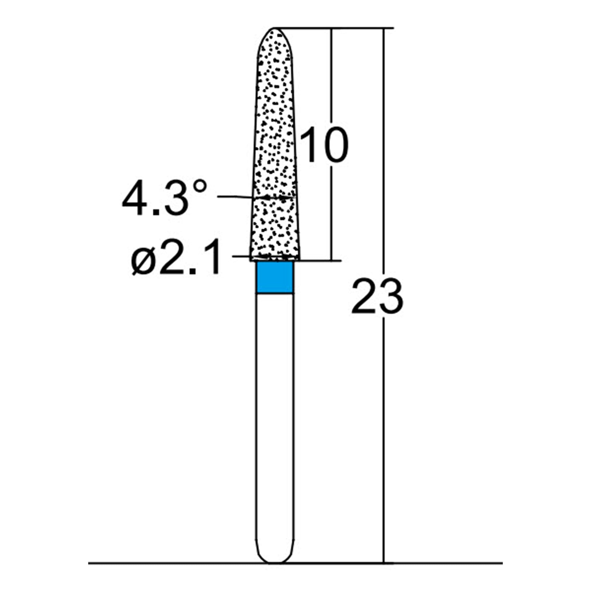 Torpedo, Conical 2.1 mm Dia. Medium Grit Diamond Bur 5 per pack. 294.21M1 - Osung USA