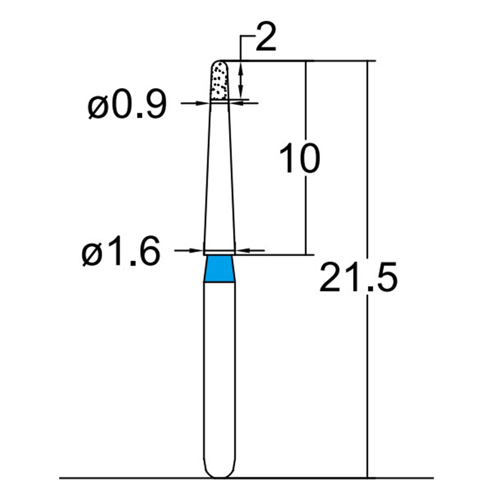 Torpedo, Long Neck 0.9 mm Dia. Medium Grit Diamond Bur 5 per pack. 534.9M1 - Osung USA