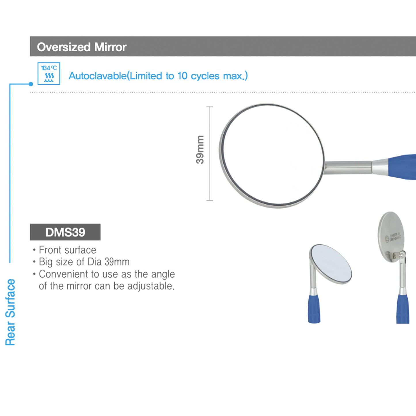 Dental Tiltable Mouth Mirror, Oversize, DMS39 - Osung USA