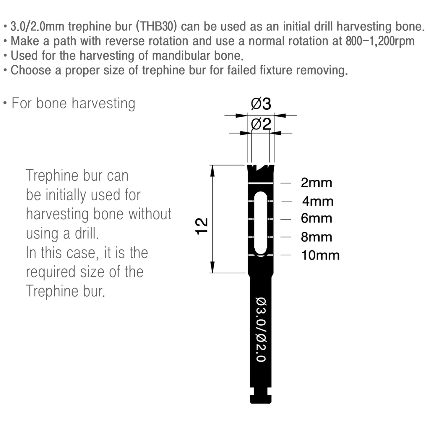 3mm/2mm Osung B30 Implant Trephine Bur Drill  -THB30 - Osung USA