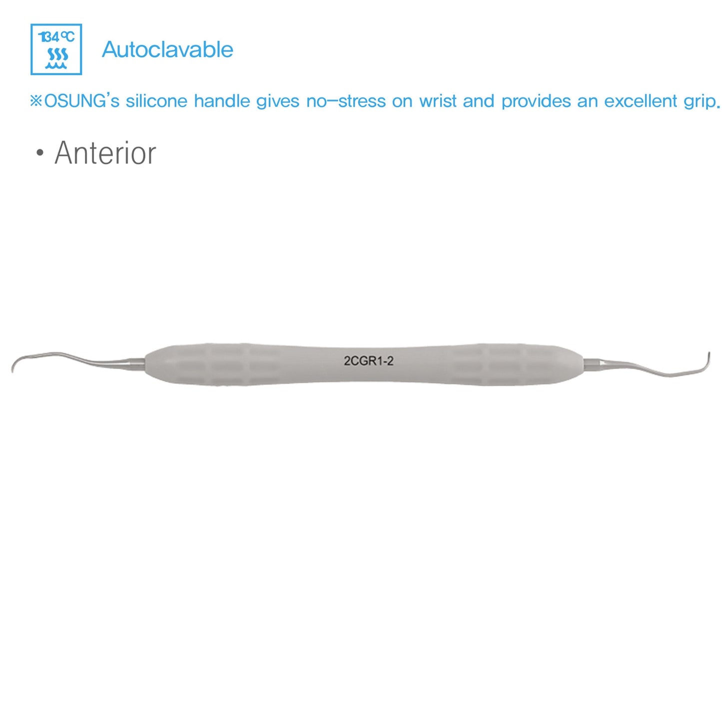 Osung 1/2 Gracey Curette Anterior, Silicone Handle Premium -2CGR1-2 - Osung USA