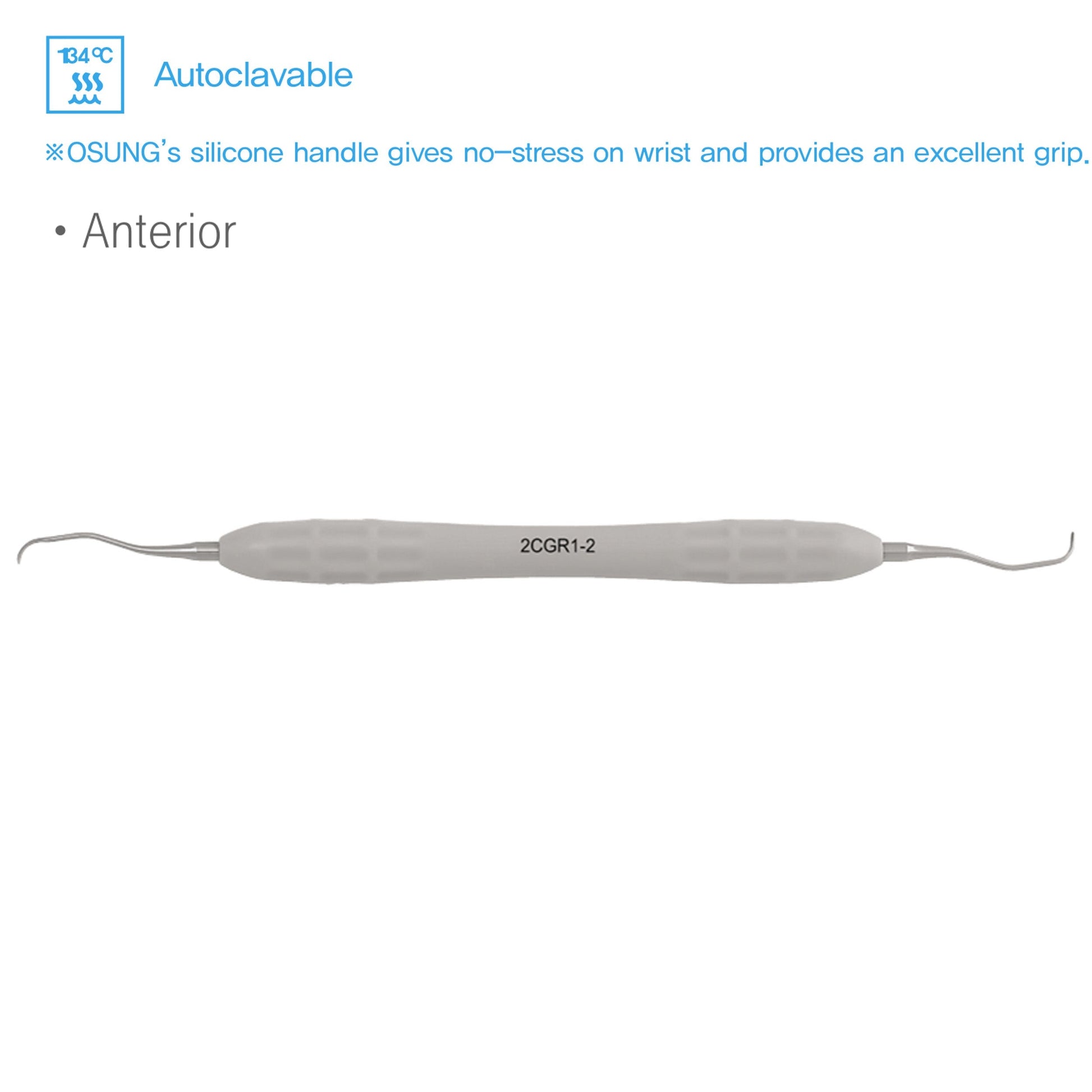 Osung 1/2 Gracey Curette Anterior, Silicone Handle Premium -2CGR1-2 - Osung USA