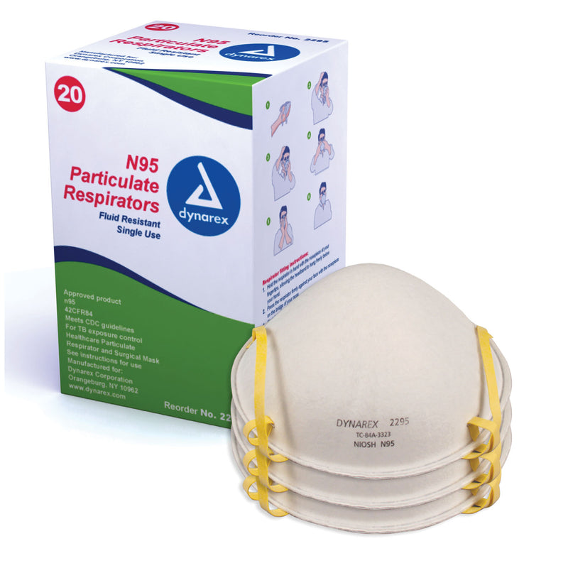 N95 PARTICULATE RESPIRATOR MASKS, FLAT, FOLDED, 20/BX, 12 BX/CS, SOLD AS CASE DYNAREX 10000058