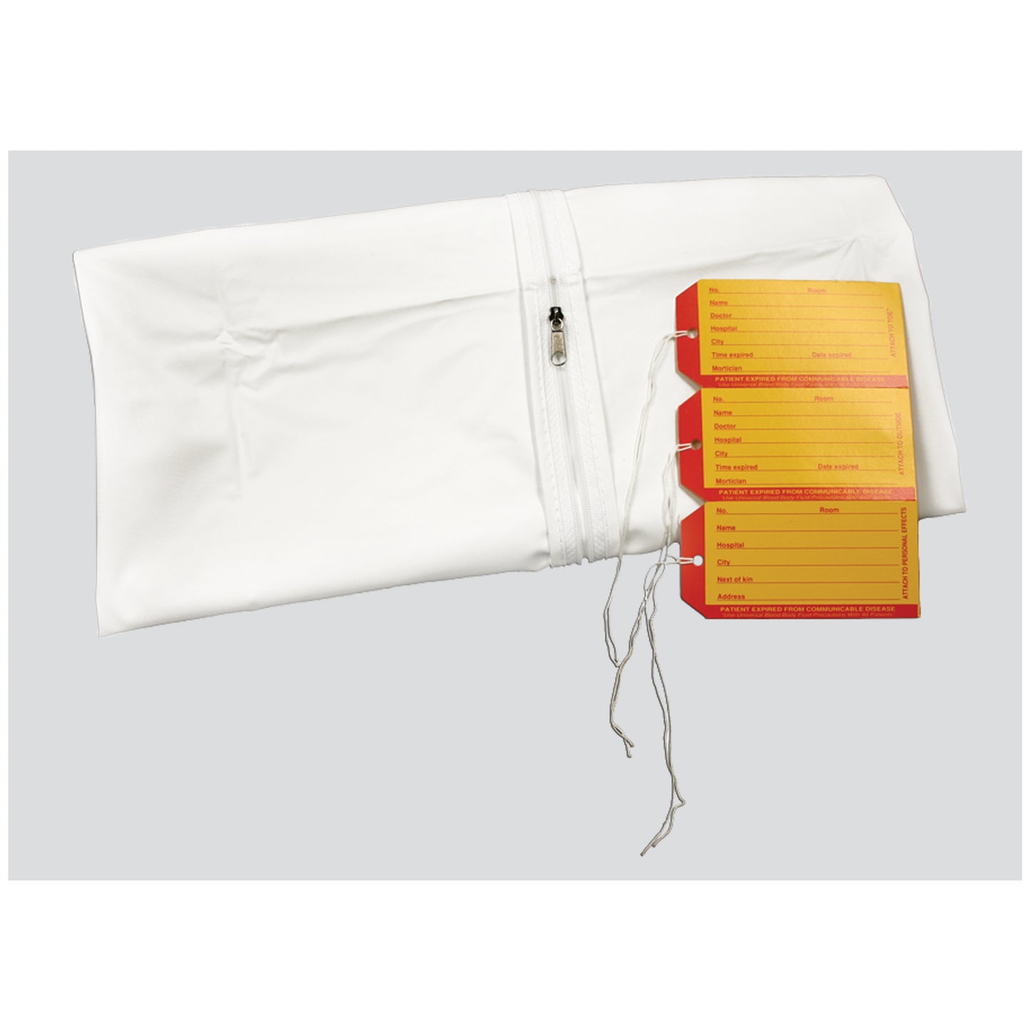 Precision Dynamics Cadaver Bags Adult Cadaver Bag, 36" X 90", White, Straight Zipper, 3 White & 3 Yellow Id Tags, 5 Mil Vinyl, 10/Cs