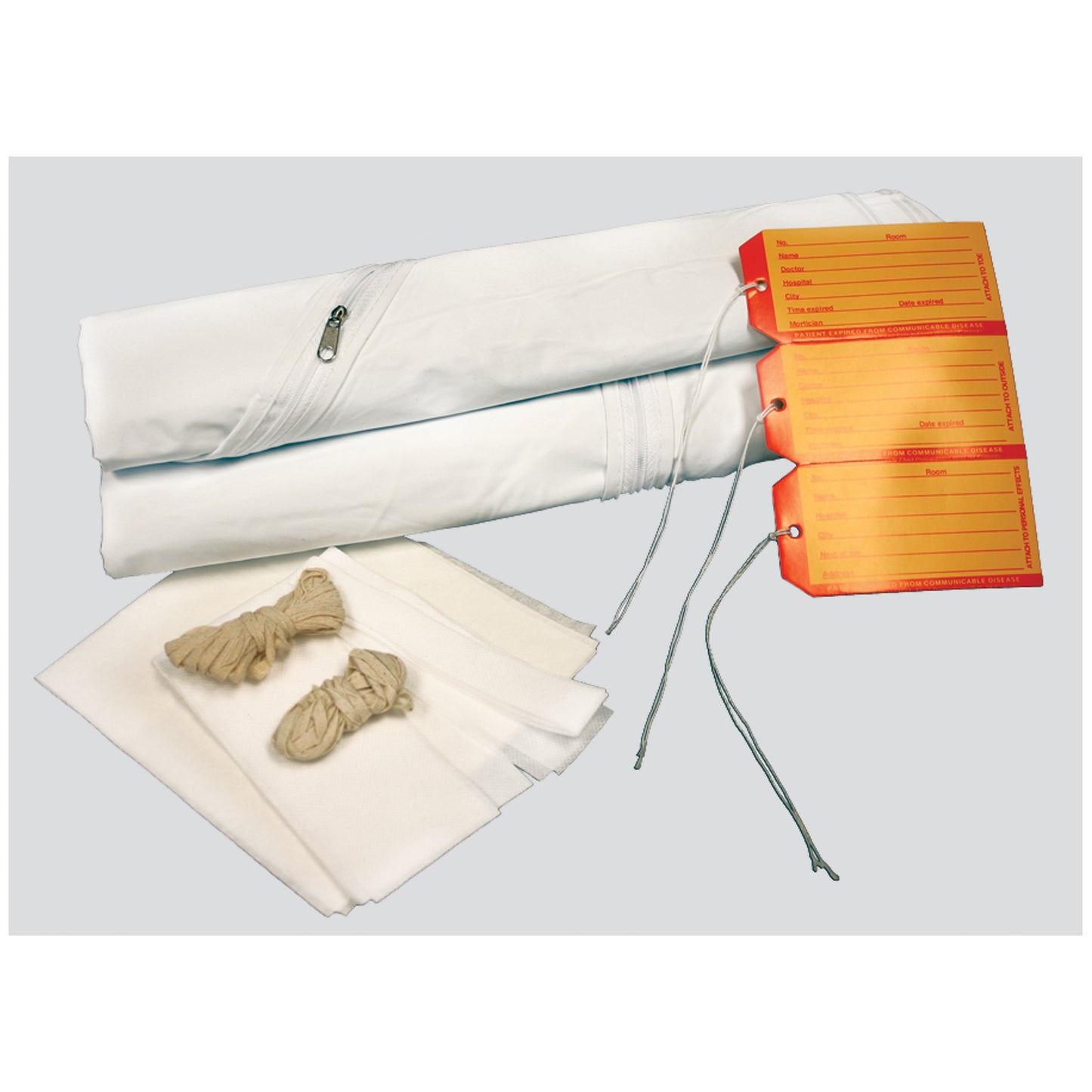 Precision Dynamics Cadaver Bags Adult Cadaver Bag, 36" X 90", White, Curved Zipper, 3 White & 3 Yellow Id Tags, Plus 1 Chin Strap, 2 Cellulose Pads, 2-60" Ties, 3-36" Ties & Instruction Sheet, 5 Mil Vinyl, 10/Cs