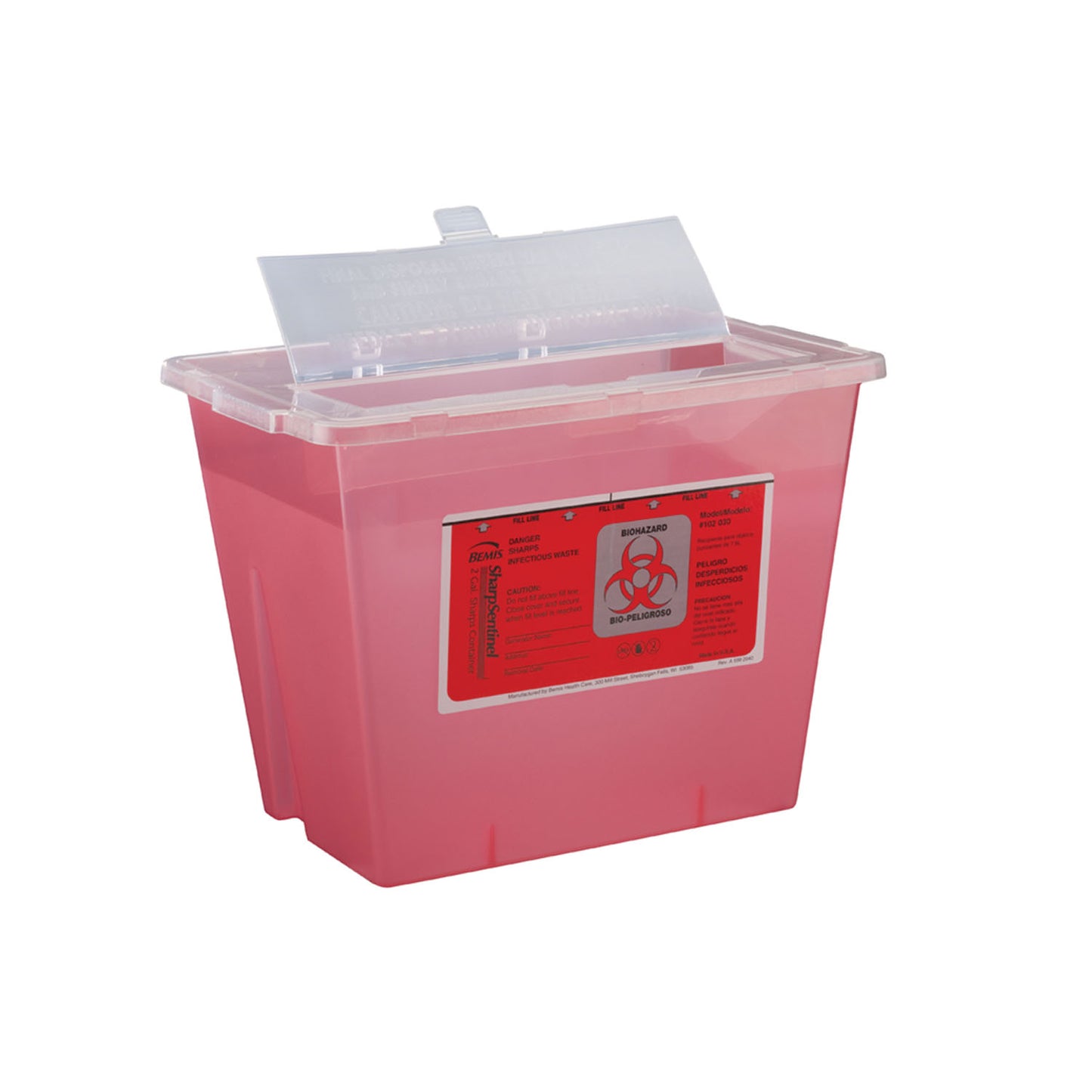 Bemis Sharps Containers Sharps Container, 2 Gal, Translucent Red, 30/Cs