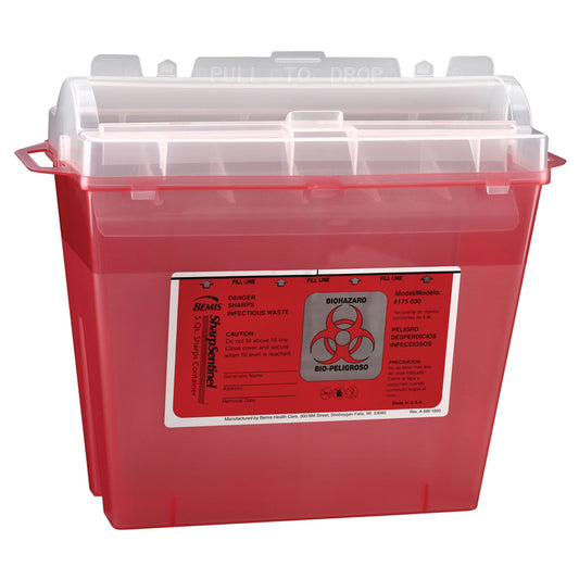 Bemis Sharps Containers Sharpsentinel Sharps Container, 5 Qt, Translucent Red, Rotating Lid, 32/Cs