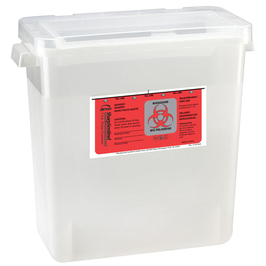 Bemis Sharps Containers Sharps Container, 3 Gal, Large Opening Lid, Translucent Beige, 12/Cs