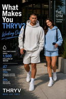 THRYV Heavyweight Organic Cotton blue Hoodie.