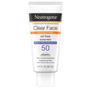 NEUTROGENA® CLEAR FACE OIL FREE SUNSCREEN, 3 OZ., SOLD AS 1/EACH J 69968066203