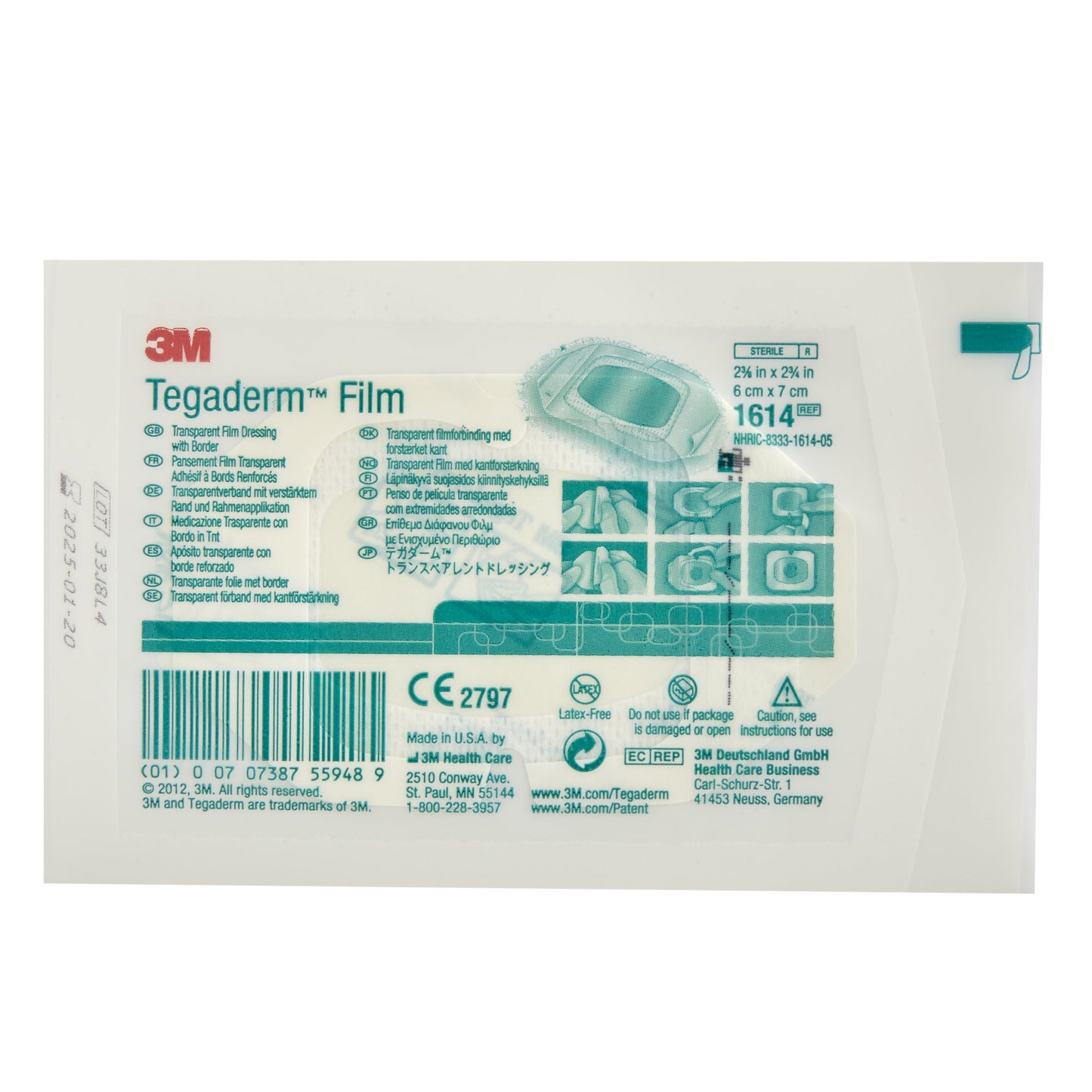 3M™ Tegaderm™ Rectangular Transparent Sterile Film Dressing, 2-3/8 x 2-3/4 Inch 400/CASE -1614