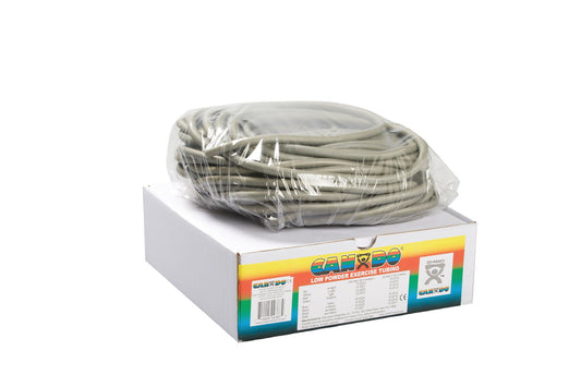 CanDo® Low Powder Exercise Resistance Tubing, Silver, 100', 2X-Heavy Resistance, 1/EA