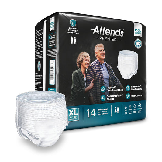 Attends® Premier Underwear, Heavy Absorbency, X-Large, 58 – 68 Inch Waist/Hip, 14/Bg