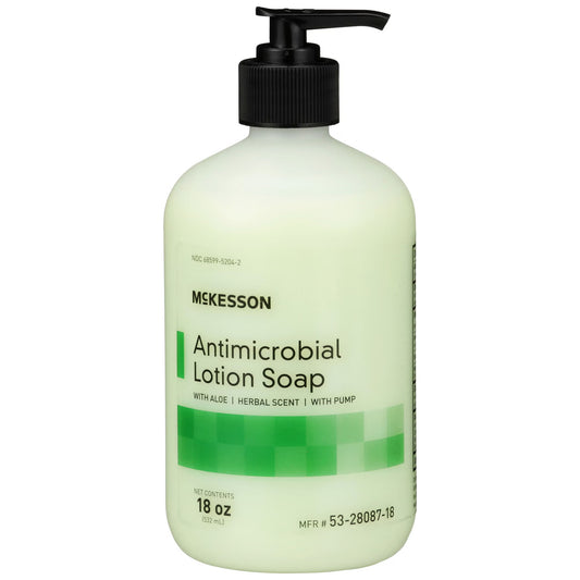 McKesson Antimicrobial Lotion Soap, Herbal Scent, 18-ounce Pump Bottle, 12/CS