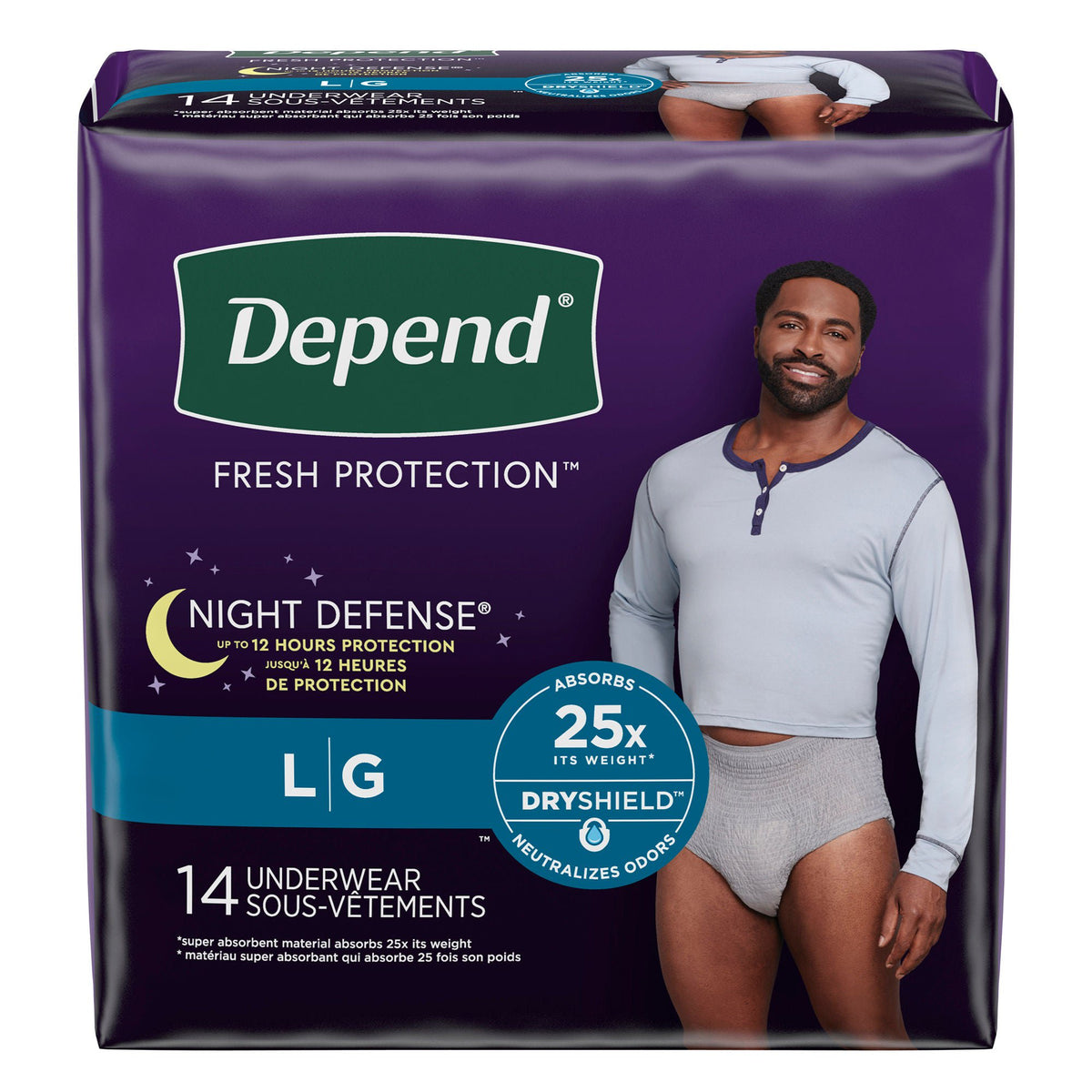 Depend® Night Defense® Absorbent Underwear For Men, Large, 56/Cs