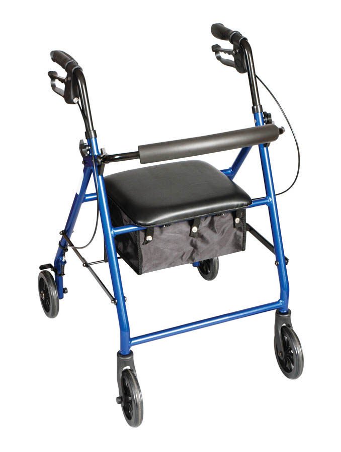 Carex® Classics Four-Wheel Rollator, 30 – 36 Inch, Metallic Blue, 1/EA