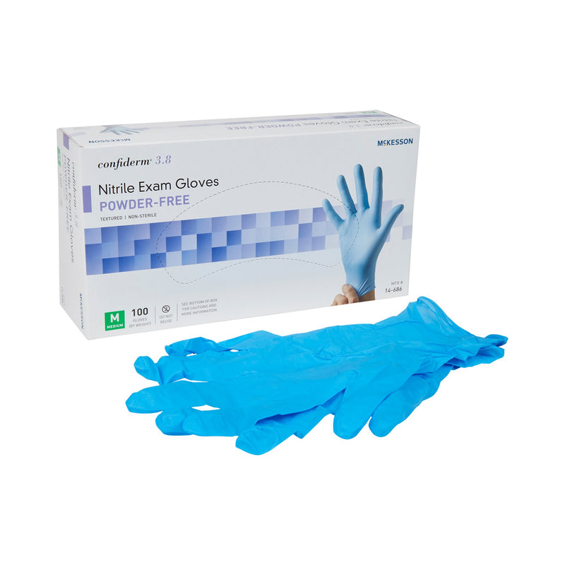 MCKESSON CONFIDERM® 3.8 NITRILE EXAM GLOVE, MEDIUM, BLUE, SOLD AS 1000/CASE MCKESSON 14-686