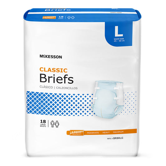Mckesson Classic Light Absorbency Incontinence Brief, Large, 72/Cs