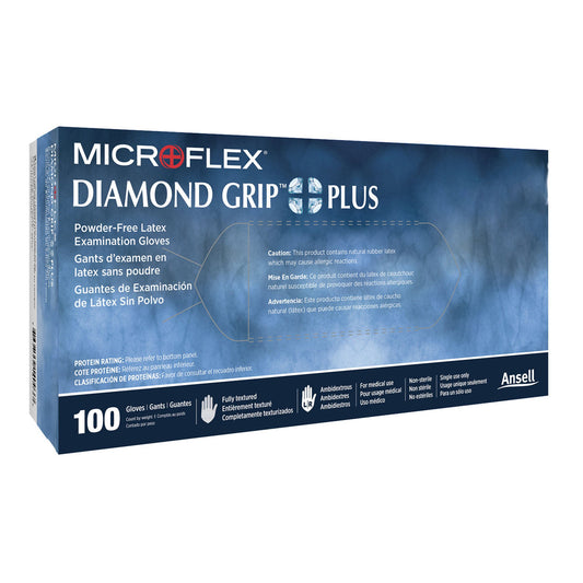 Microflex® Diamond Grip Plus™ Latex Gloves, Small, White, 100/Bx