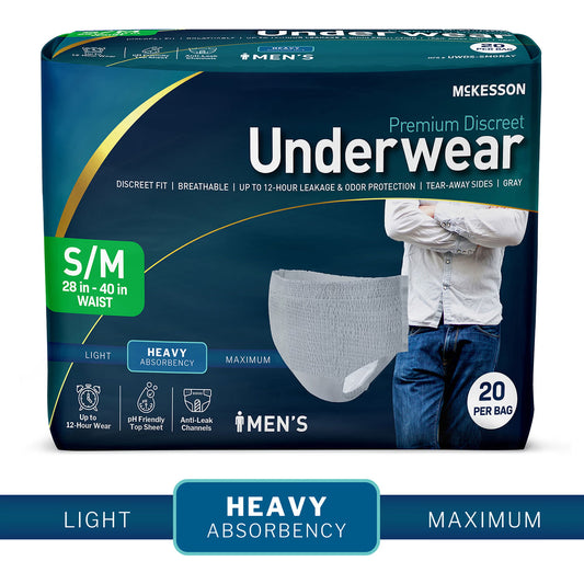 Mckesson Premium Discreet Underwear For Men, Heavy Absorbency, Small/Medium, 80/Cs