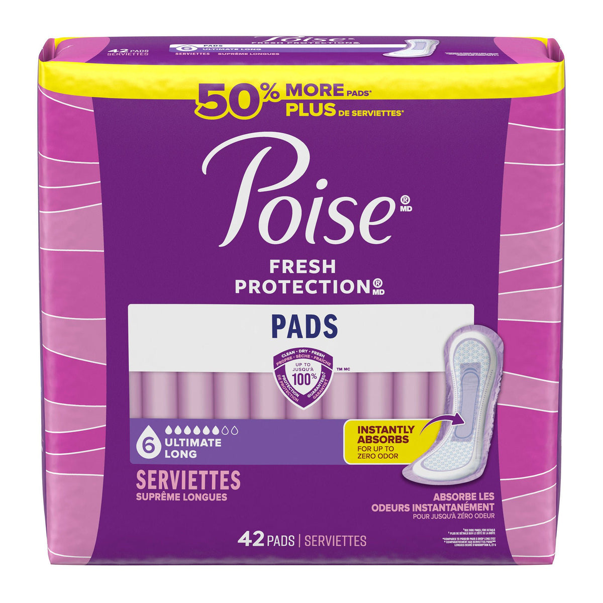 Poise® Fresh Protection Pads For Light Bladder Leaks, Ultimate Long, 84/Cs