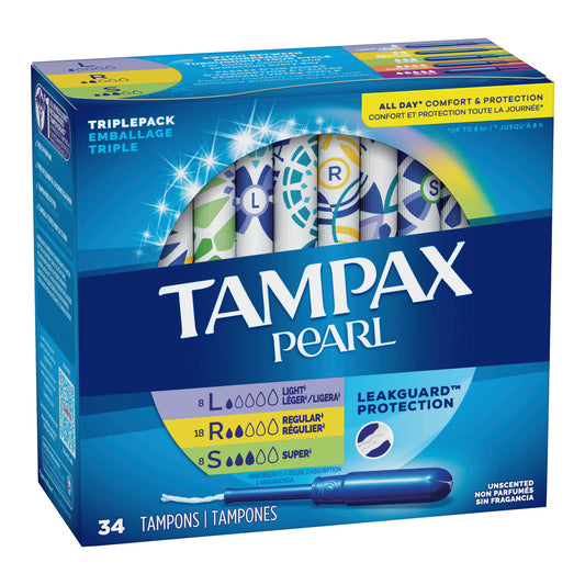 Tampax® Pearl Tampons Light/Regular/Super Absorbency Unscented, 1/BX