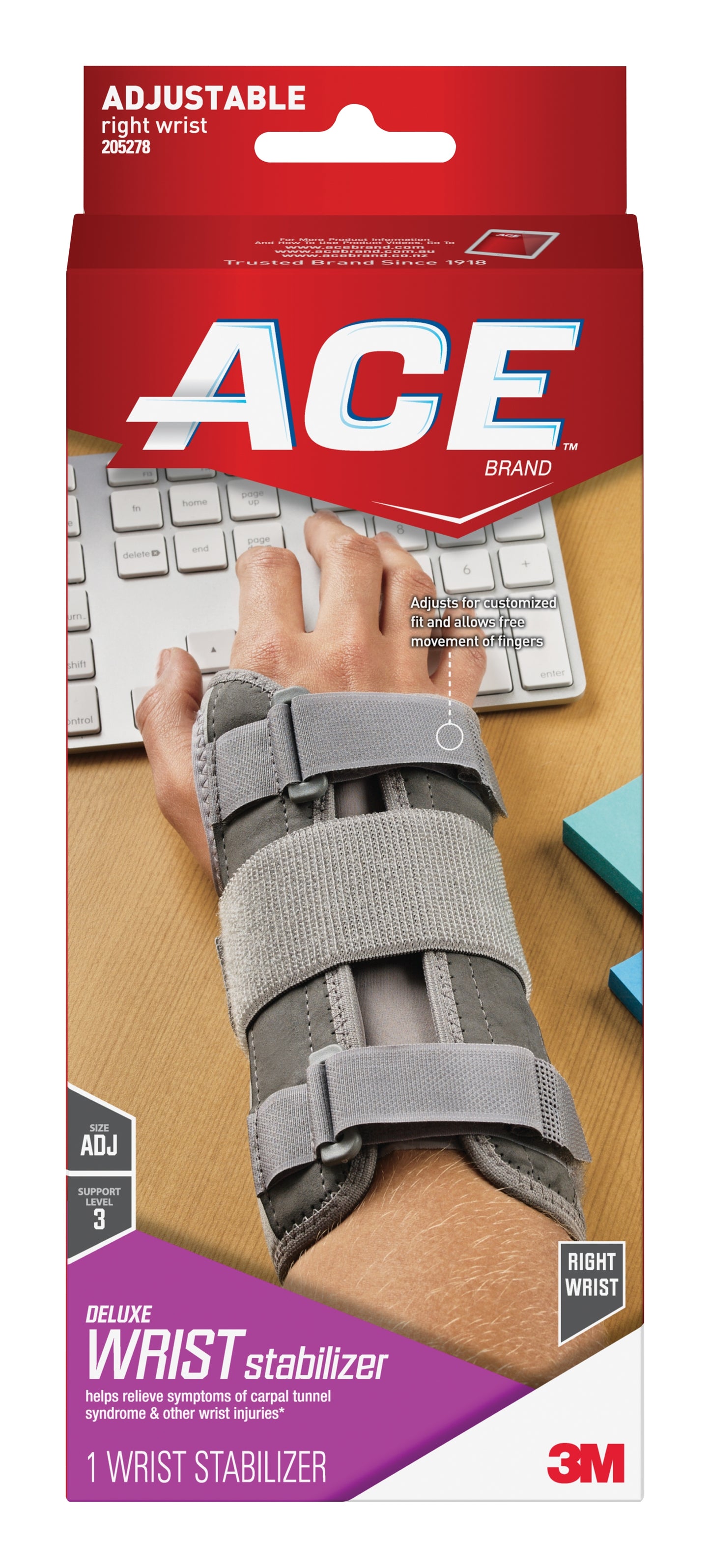 3M™ Ace™ Right Wrist Brace, One Size Fits Most 1/EACH -205278