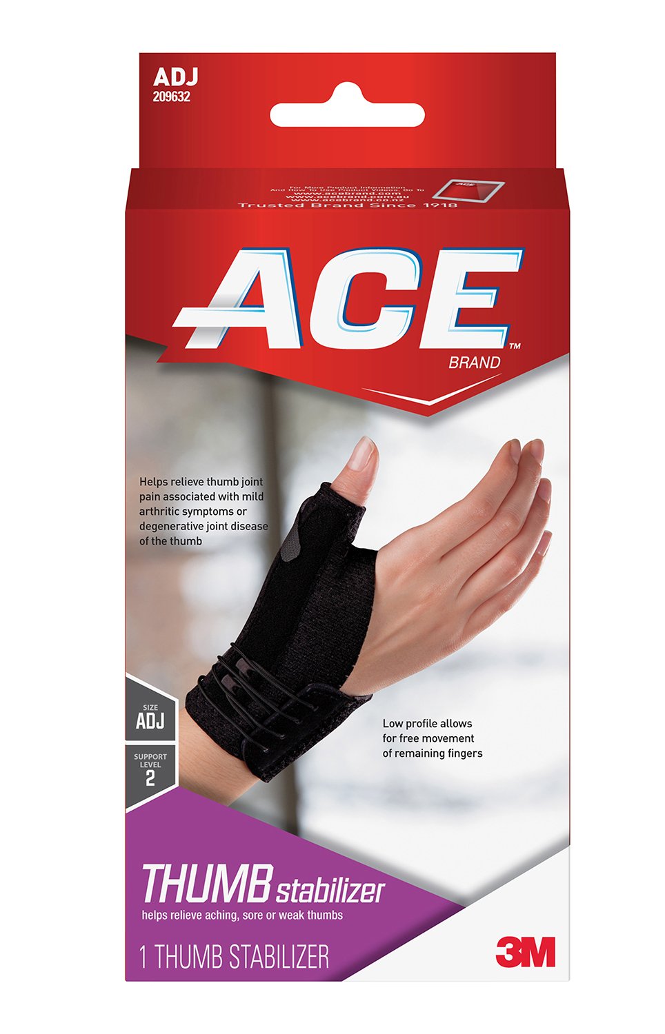 3M™ Ace™ Thumb Stabilizer, Breathable, Adjustable, Black 1/EACH -209632