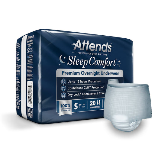 Attends® Sleep Comfort Premium Overnight Underwear, Small, 20 – 34 Inches, 20/Bg