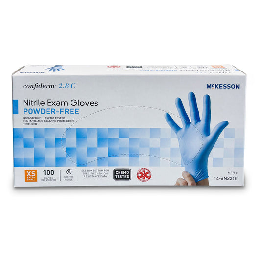 Mckesson Confiderm® 2.8C Nitrile Exam Gloves, Extra Small, Ocean Blue, 1000/Cs