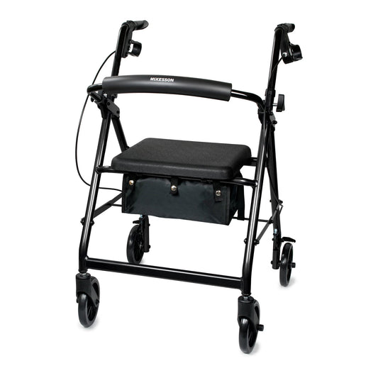 Mckesson Folding Aluminum Four-Wheel Rollator, Black, 1/Ea