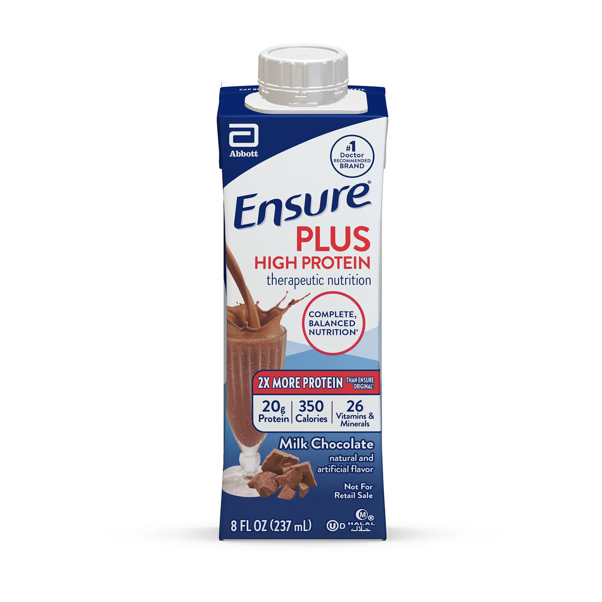 Ensure® Plus High Protein Therapeutic Nutrition Shake, Chocolate, 8-ounce carton, 24/CS