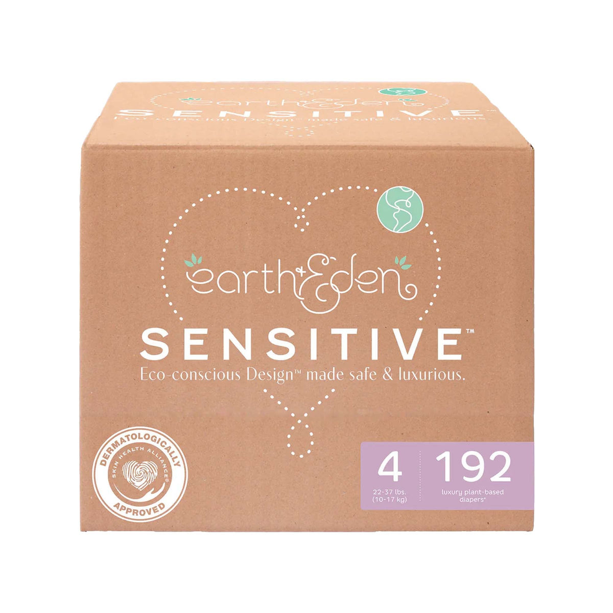 Earth & Eden Sensitive Baby Diapers, Size 4 for Babies Weighing 22 – 37 lbs., 192/CS