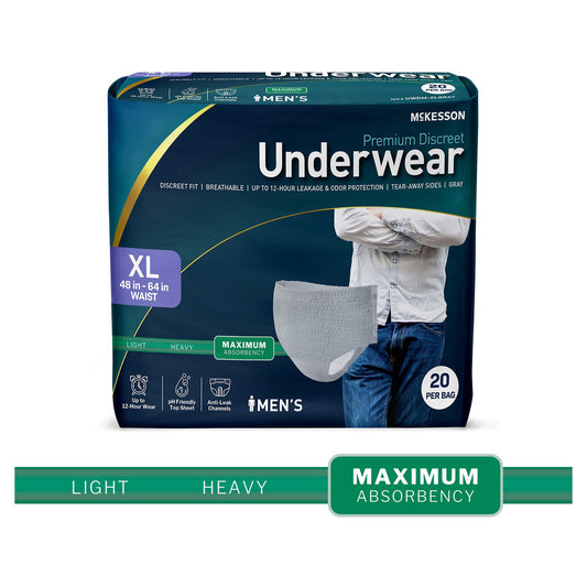 Mckesson Premium Discreet Underwear For Men, Maximum Absorbency, Extra Large, 20/Bg