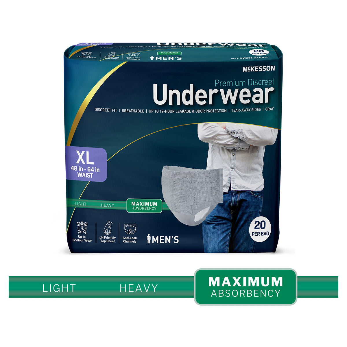 Mckesson Premium Discreet Underwear For Men, Maximum Absorbency, Extra Large, 80/Cs